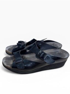 Mephisto Tasha Black Patent Leather Slide Sandals Size 37 US 6.5-7 Comfort Wedge